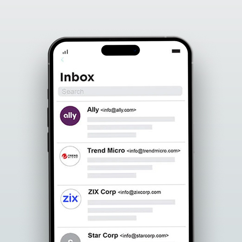 verified logos in email inbox on phone