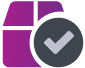 icono de caja púrpura con marca de verificación gris